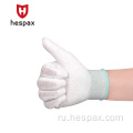 Hespax бесшовные углеродные волокно 13G PU ESD Перчатки